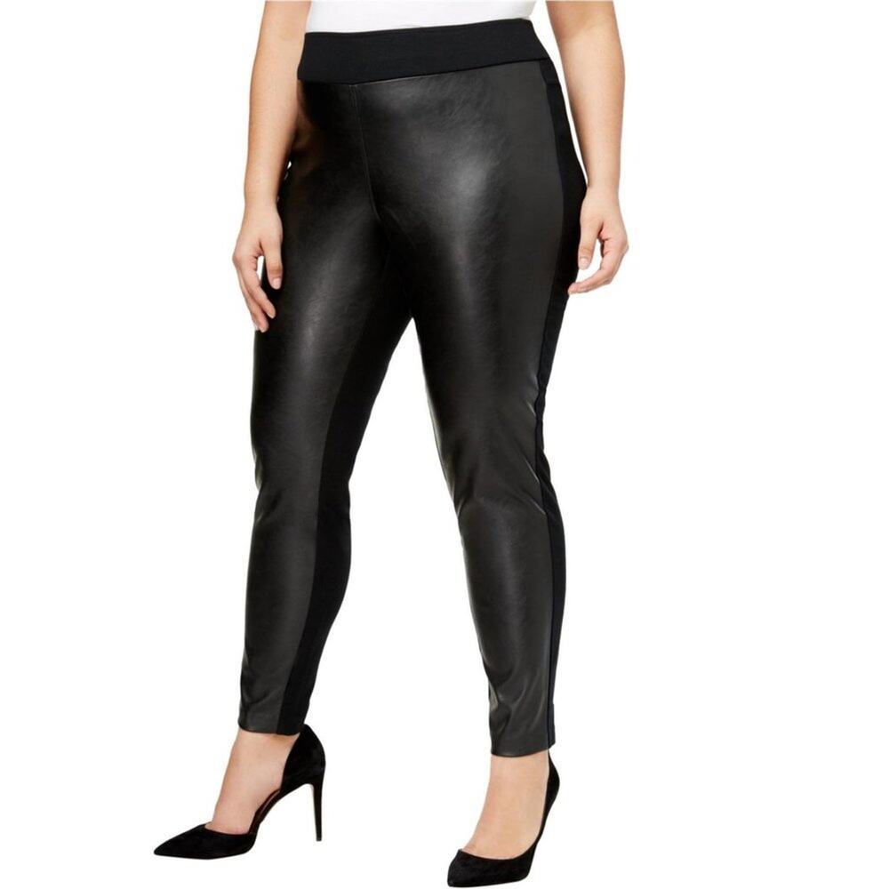 Ava & Viv Black Faux Leather Front Ponte Legging Pants - Size 4X